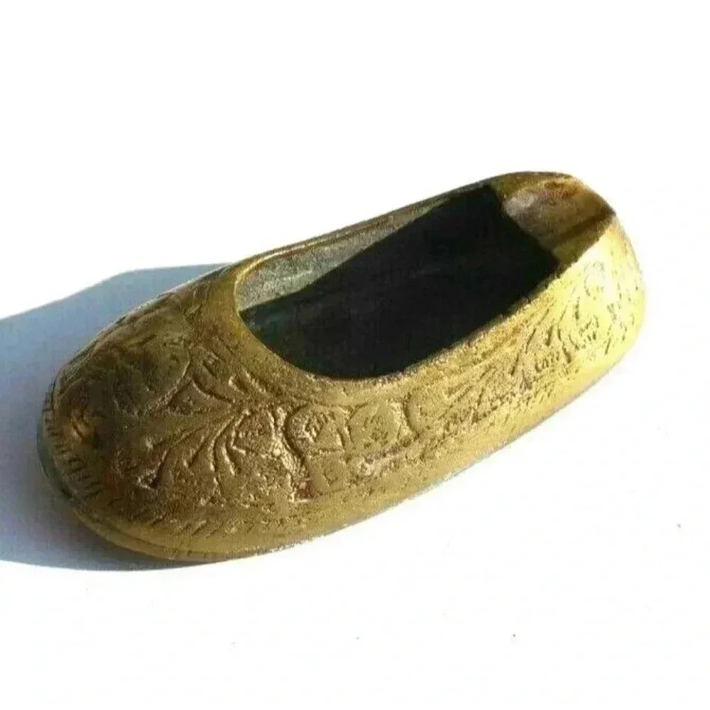 Vintage Brass Ashtray Slipper Shoe Etched Design Cigarette Ashtray Made in India